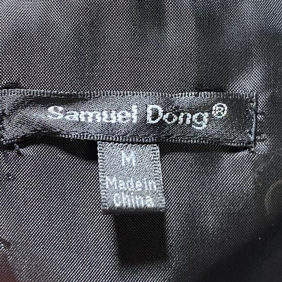 Samuel Dong Blazer Jacket Pleated Peplum Stitching Stripes Pattern Black Medium - Picture 6 of 7